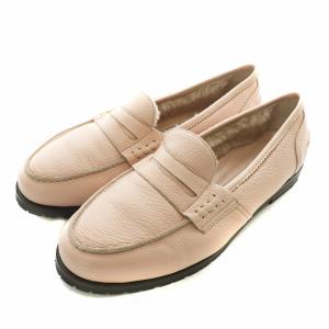 コインローファー スリッポン レザー ムートン ラウンドトゥ 38 24.5cm ピンク /XZ GY03