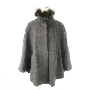 ケープコート マント ポンチョ ファー付き ツイード ヘリンボーン 38 M グレー /CK16 GY03