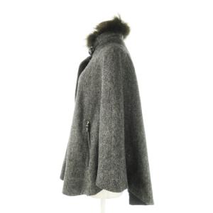 23区 ケープコート マント ポンチョ ファー付き ツイード ヘリンボーン 38 M グレー /CK16 GY03