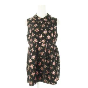 ブラウス チュニック ノースリーブ 切替 シルク 絹 フリル 花柄 ラメ グリッター 大きいサイズ 44