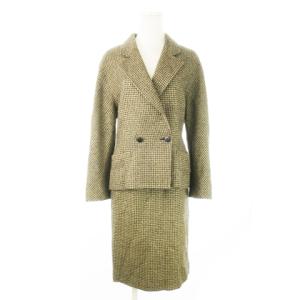 セットアップ スーツ ツイード テーラードジャケット タイトスカート ウール 千鳥格子 40 L 茶 ブラウン