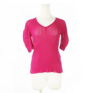 FETE カットソー ニット Vネック 半袖 シアー メッシュ 切替 2 M ピンク /CK25 GY03