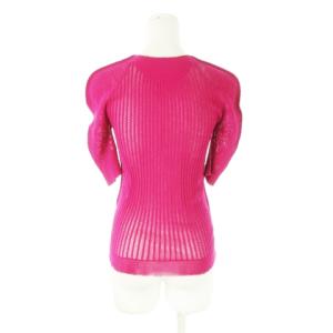 ISSEY MIYAKE FETE カットソー ニット Vネック 半袖 シアー メッシュ 切替 2 M ピンク /CK25 GY03