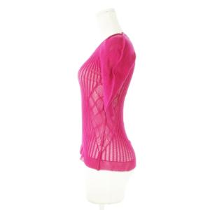 ISSEY MIYAKE FETE カットソー ニット Vネック 半袖 シアー メッシュ 切替 2 M ピンク /CK25 GY03
