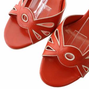 CELINE サンダル レザー オープントゥ ハイヒール ストラップ 36.5 23.5cm 赤 レッド /XZ GY03