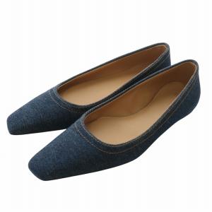パンプス フラットシューズ デニム キャンバス スクエアトゥ 36 23cm インディゴ 紺 ネイビー