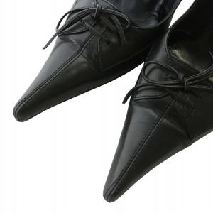 YVES SAINT LAURENT パンプス レザー ポインテッドトゥ ハイヒール リボン 37.5 24.5cm 黒 ブラック /XZ GY03