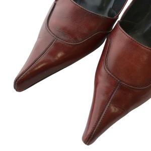 YVES SAINT LAURENT パンプス レザー ポインテッドトゥ ヒール ベルト 37.5 24.5cm 茶色 ブラウン /XZ GY03