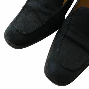 GUCCI パンプス キャンバス スクエアトゥ チャンキーヒール GG柄 総柄 37.5 24.5cm 紺 ネイビー