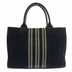 TORY BURCH トートバッグ ハンド キャンバス レザー ストライプ ロゴ 紺 ネイビー /XZ GY03