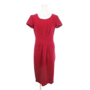 ワンピース ひざ丈 ミモレ 半袖 ストレッチ タック 40 M 赤 レッド /AH16 GY03