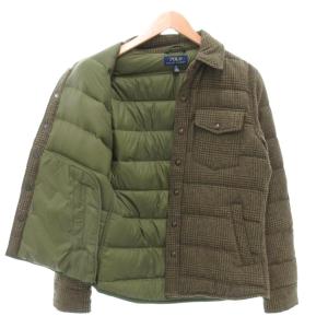 POLO RALPH LAUREN ダウンジャケット キルティング 千鳥格子柄 ショート丈 XS カーキ /AE GY01
