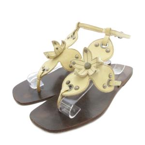 ストラップサンダル トング 牛革 フラワーモチーフ 35.5 イエローベージュ /UO GY01