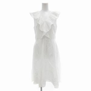 ワンピース Vネック フリル ノースリーブ ひざ丈 6 M 白 ホワイト /AE GY01