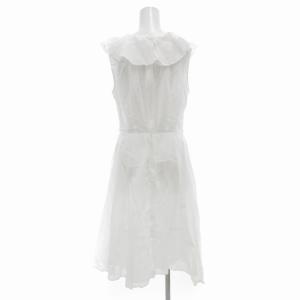 Calvin Klein ワンピース Vネック フリル ノースリーブ ひざ丈 6 M 白 ホワイト /AE GY01