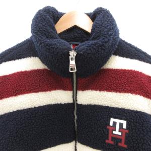 TOMMY HILFIGER フリースダウンジャケット ジップアップ ボーダー ロゴ XL マルチカラー /GV