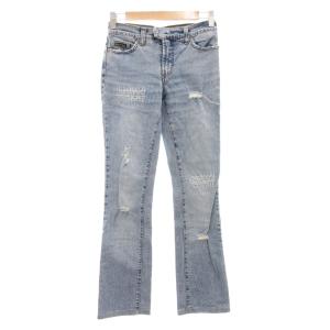 フレアジーンズ デニムパンツ ダメージ加工 W24L38 ライトインディゴブルー /AE GY01