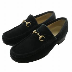 ビットローファー スエード ラウンドトゥ ゴールド金具 5.5 23.5cm 黒 ブラック /XZ GY19