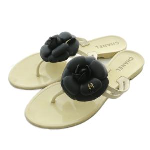 ビーチサンダル トング ラバー カメリア ココマーク 36 23cm オフホワイト 黒 ブラック /XZ