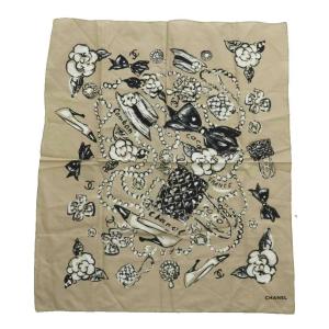 スカーフ バンダナ ハンカチ リボン パンプス 花 フラワー 総柄 ココマーク ベージュ 黒 ブラック