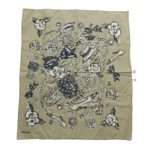 CHANEL スカーフ バンダナ ハンカチ リボン パンプス 花 フラワー 総柄 ココマーク ベージュ 黒 ブラック