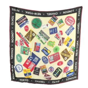 スカーフ 絹 シルク 世界のホテル 総柄 ココマーク ロゴ ベージュ 黒 ブラック /XZ OH GY19