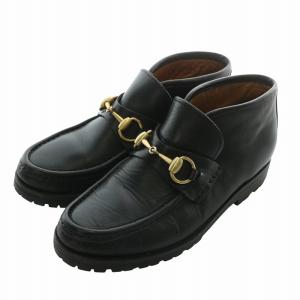 チャッカブーツ ローファー レザー ラウンドトゥ ホースビット ゴールド金具 35 22cm 黒 ブラック