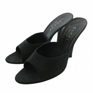 サンダル ミュール ナイロン レザー オープントゥ ハイヒール GG柄 総柄 7B 24cm 黒 ブラック