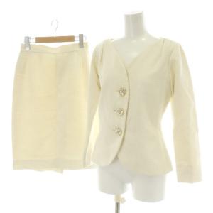 ヴィンテージ セットアップ 上下2点セット ノーカラージャケット タイトスカート ひざ丈 総裏地 金ボタン