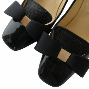 Christian Louboutin パンプス エナメル スクエアトゥ チャンキーヒール リボン 34 21cm 黒 ブラック /XZ GY19