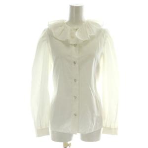 シャツ ブラウス 長袖 フリル ギャザー 腰紐  36 XS 白 ホワイト 銀 シルバー /MP GY19