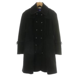 トレンチコート ロング アウター ステンカラー ノバチェック ウール 総裏地 36 XS 黒 ブラック