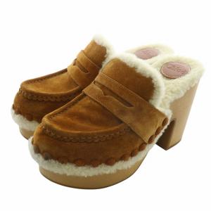 クロッグ CLOGS サンダル ミュール スエード ムートン ボア 厚底 チャンキーヒール 36 23cm