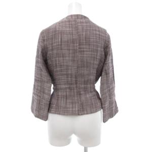 CELINE ジャケット ジップアップブルゾン マカダムファスナー プリント シルク リネン混 36 茶 ブラウン /JS
