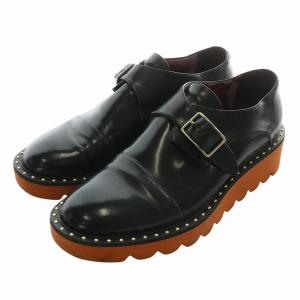 ローファー ドレスシューズ レザー 厚底 ラウンドトゥ シャークソール シングルモンク スタッズ 38