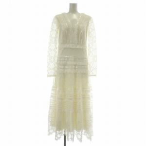 ドレス ワンピース 長袖 ロング Vネック レース フリンジ 2 XS 白 ホワイト BQU21062MDBR