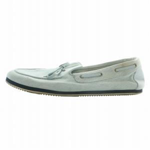 HERMES デッキシューズ モカシン スリッポン デニム キャンバス ラウンドトゥ リボン 43 27cm 水色 ライトブルー
