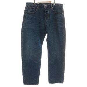 デニムパンツ ジーンズ ルーズテーパード ボタンフライ ロゴ 大きいサイズ 36 インディゴ 紺 ネイビー