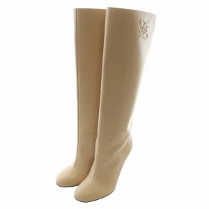 FF カーリグラフィ ロング ブーツ レザー ラウンドトゥ ハイヒール 36D 23cm ベージュ /XZ