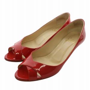 パンプス エナメル オープントゥ ヒール 38 25cm 赤 レッド /XZ GY19