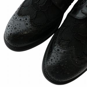 DOLCE&GABBANA ドレスシューズ レザー ラウンドトゥ ウィングチップ レースアップ 35.5 22.5cm 黒 ブラック