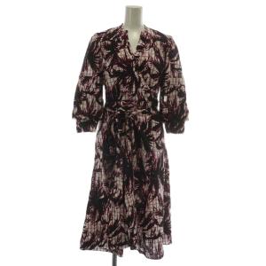 近年モデル ワンピース 七分袖 ロング 総柄 ベルト 2 S 黒 ブラック ピンク DVFDW2P011