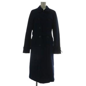 トレンチコート アウター ウール ロング 裏地チェック柄 ライナー付き ベルト 8 M 紺 ネイビー /XZ