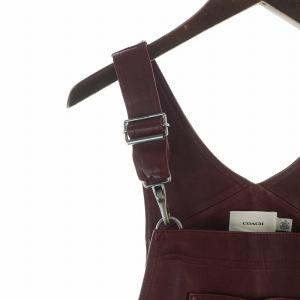 COACH レザー ダンガリー ショートオーバーオール サロペット シグネチャー ロゴ M 赤 レッド CJ475