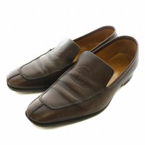 ビジネスシューズ ドレスシューズ レザー スクエアトゥ ロゴ 39 25.5cm 茶色 ブラウン /XZ