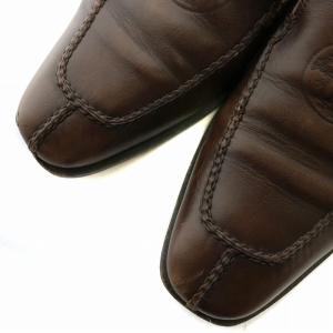 HERMES ビジネスシューズ ドレスシューズ レザー スクエアトゥ ロゴ 39 25.5cm 茶色 ブラウン /XZ