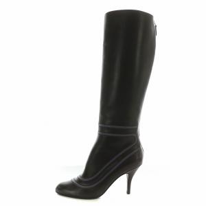 Salvatore Ferragamo ロングブーツ レザー ポインテッドトゥ ハイヒール バックジップ 6.5 24cm 茶色 ブラウン 紫