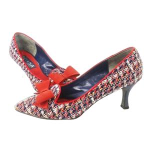 DIANA パンプス アーモンドトゥ ハイヒール ファンシーツイード ファブリック リボン 23.5cm 赤 レッド