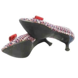 DIANA パンプス アーモンドトゥ ハイヒール ファンシーツイード ファブリック リボン 23.5cm 赤 レッド