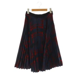 プリーツスカート ミモレ ロング チェック 44 赤 レッド 紺 ネイビー /AT GY19